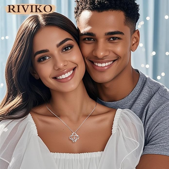 RIVIKO Valentines Day Gifts for Her-Love Knot Initial Necklace,925 Sterling Silver Letter Pendant Necklaces,Personalized Alphabet Jewelry Christmas Birthday Gifts for Women Wife Mom Friend
