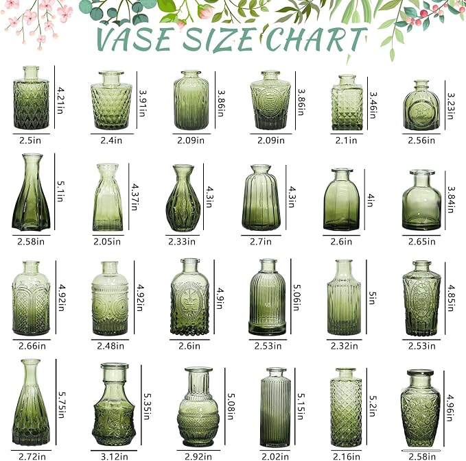 SUPMIND Glass Bud Vase Set of 24, Small Green Flower Vases - Image 2
