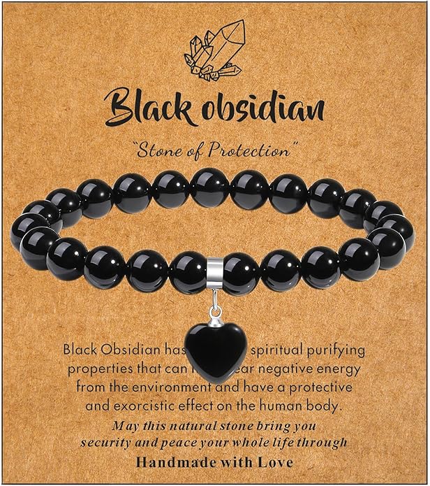 MAIBAOTA Healing Crystal Bracelet for Women, 8 mm Natural Gemstone Beaded Bracelet, Love Heart Bracelet Jewelry Gifts for Birthday Mothers Day Valentine's Day Anniversary