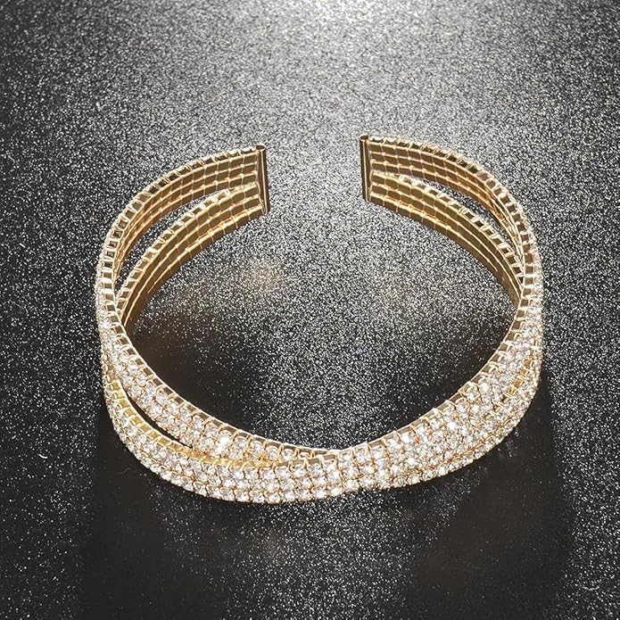 Suyi Rhinestone Bracelet Multilayer Gold Cuff Bracelet for Women Crystal Braidal Bracelets