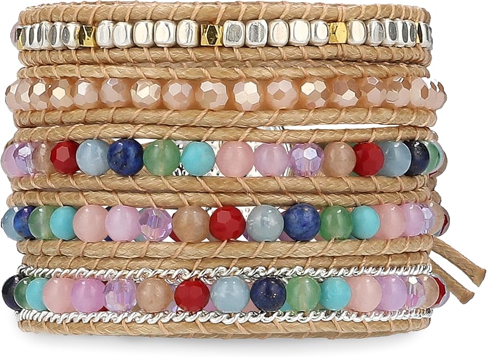 Bracelet for Women – Handmade Vegan Boho Natural Stone Layered Bracelet, Thailand Bohemian Stackable Beaded Wrap Bracelets, Summer Hippie Bracelet Stack, Fashion Jewelry Gifts