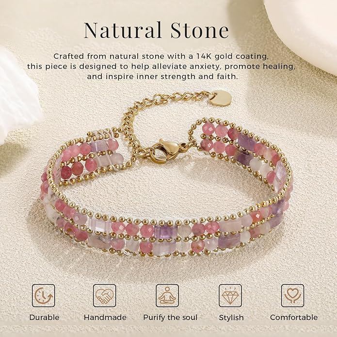 Crystal Bracelet for Women Healing Boho Stackable Bracelets Stack Dainty Energy Chakra Gemstone Natural Stone Beaded Layered Summer Vacation Beach Handmade Jewelry for Women