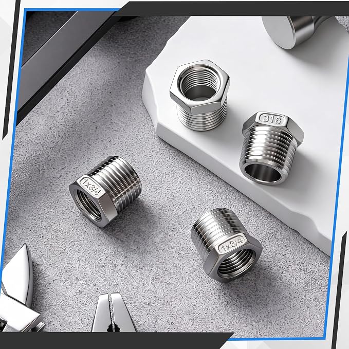 1" Mnpt to 3/4" Fnpt Male to Female 4 Pcs Hex Bushing Nipple Reducer, 316 - Image 6