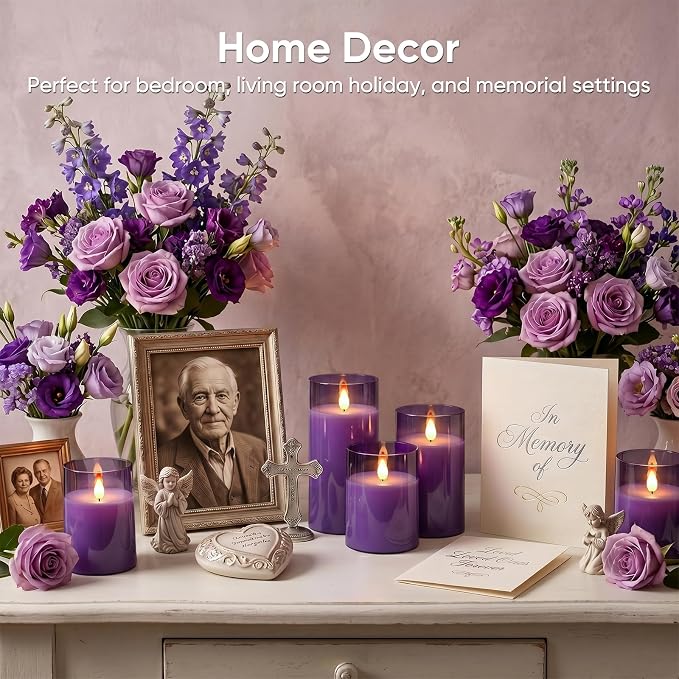 Homemory Purple Flameless Candles, Flickering Battery Operated LED Pillar - Image 5