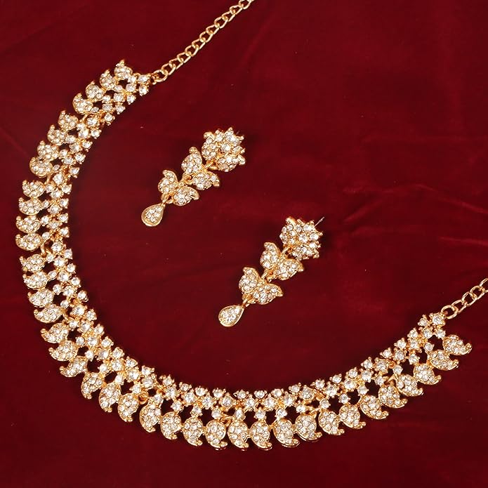 Touchstone Indian wedding jewelry set gold traditional necklaces for women statement rhinestone sets hollywood glamour style crystal stone bridal costume golden necklace