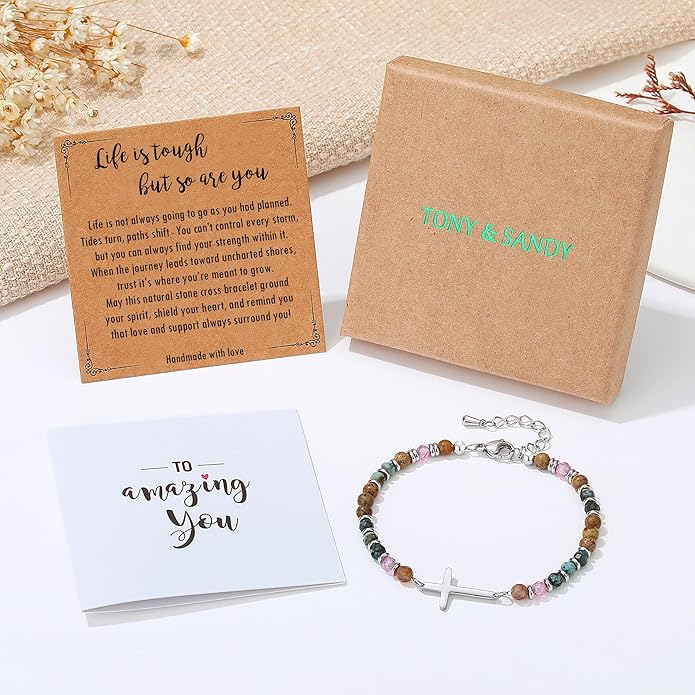 TONY & SANDY Christian Cross Bracelet for Women, Valentine's Day Gifts for Her, Confirmation Baptism Easter Gifts, Unique Gift for Friends Daughter Mom Sister in Christ Birthday Christmas