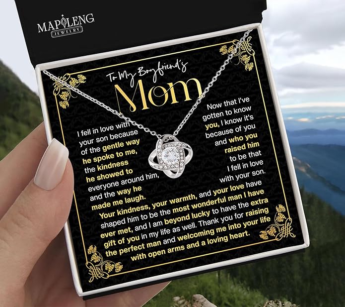 To My Boyfriend's Mom Love Knot Necklace, Elegant Jewelry Gift From Girlfriend, Meaningful Mothers Day Surprise, Birthday Christmas Keepsake With Heartfelt Message