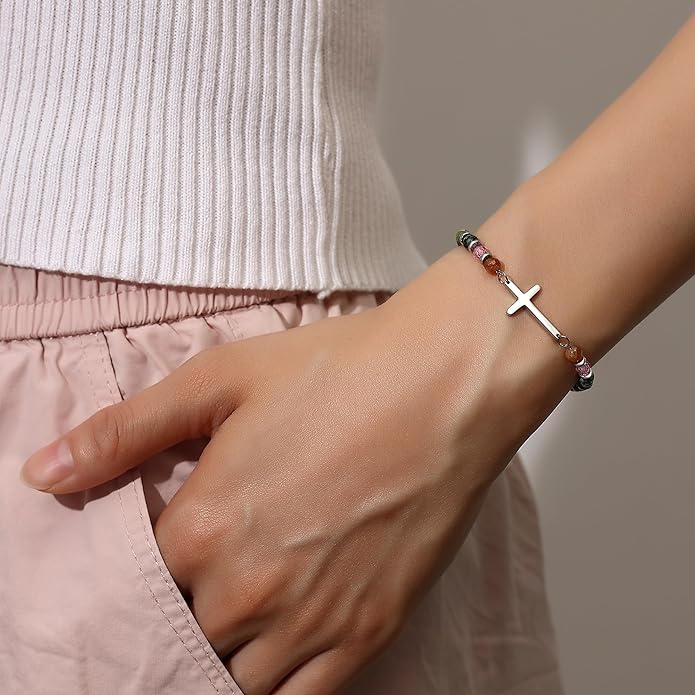 TONY & SANDY Christian Cross Bracelet for Women, Valentine's Day Gifts for Her, Confirmation Baptism Easter Gifts, Unique Gift for Friends Daughter Mom Sister in Christ Birthday Christmas
