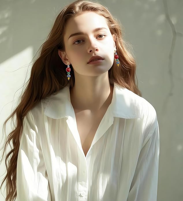 Hupplle Handmade Vintage Boho Dangle Earrings with Natural Stone Crystal Pearl Lightweight Hypoallergenic Elegant Jewelry Gifts for Women