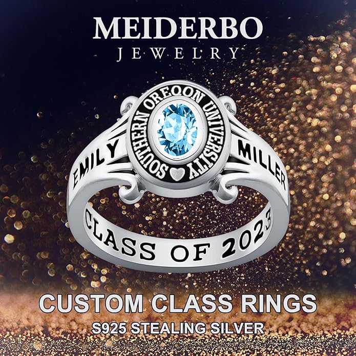 Custom Class Ring 925 Sterling Silver Birthstone Customized Personalized High School College University Women's Class Ring Graduation Gifts