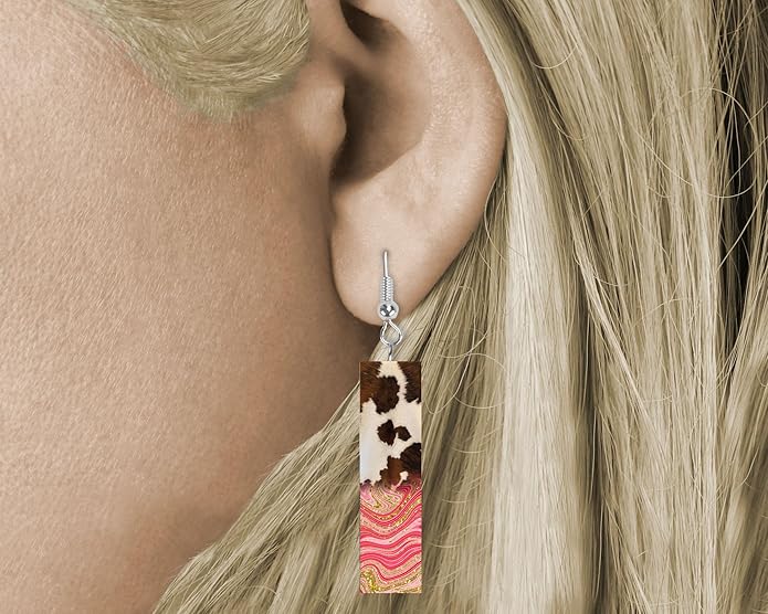 Earrings Handmade Bar Wood Earrings Light Weight Printed Image Dangle Earring Jewelry