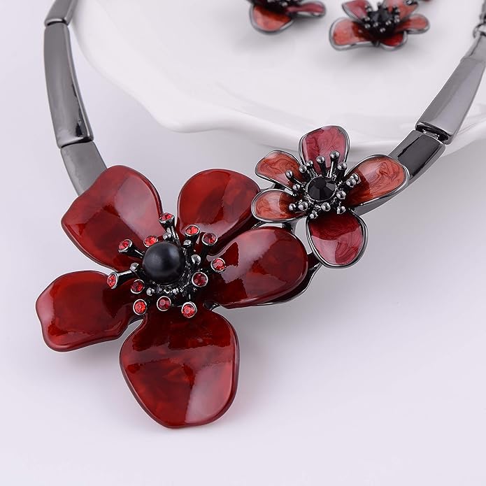 AMYJANE Vintage Statement Jewelry Set - Spring Leaf Flower Floral Plant Necklace Earring Set Crystal Rhinestone Fashion Costume Jewelry for Women Prom Party Unique Gift