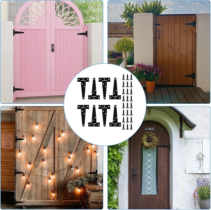 8 Pack 4 Inch T Strap Hinges Heavy Duty Black Outdoor Tee Hinge | Shed Door - Image 7