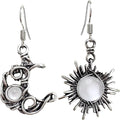 ANDPAI Unique Chic Abstract Hollow Black Vintage Silver Asymmetry Moon Star Sun Dangle Drop Earrings Black Moonstone Moon Hypoallergenic Earrings for Women Statement Jewelry Gifts