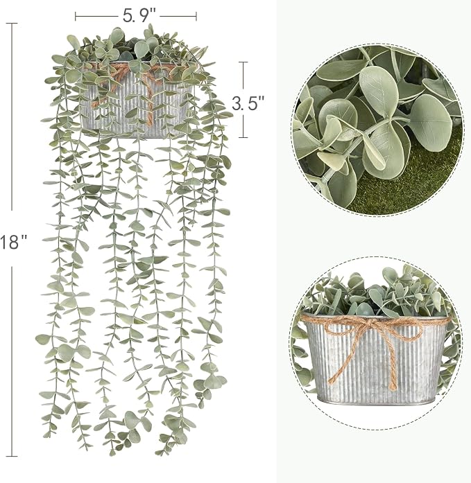 Mkono Fake Hanging Plants in Farmhouse Galvanized Pots - Image 4