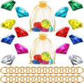 Chalyna 60 Pcs Acrylic Diamond Gem Jewelry Alloy Gold Round Ring Set Halloween Party Favor Pirate Treasure Hunting Cake Decor with Gift Bag for Birthday (Fresh Style)