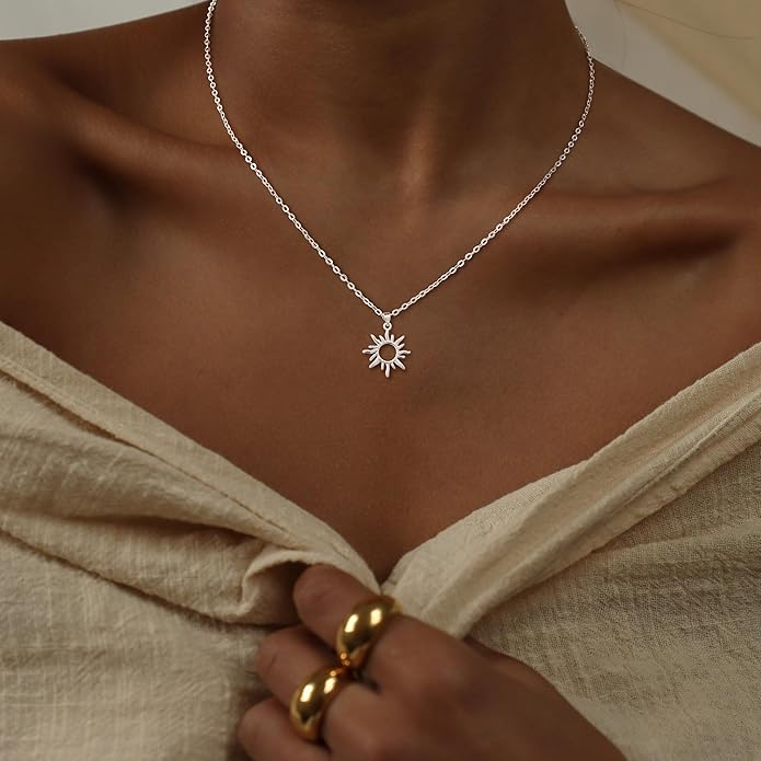 CHESKY Layered Necklaces for Women Trendy, Dainty 14k Gold Plated Pendant Necklace Layering Necklace for Women Non Tarnish Hypoallergenic Sun Gold Necklace Stack Gold Jewelry for Women Gifts