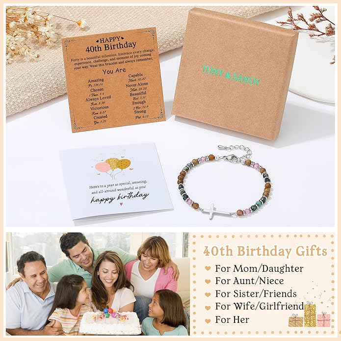 TONY & SANDY Christian Cross Bracelet for Women, Valentine's Day Gifts for Her, Confirmation Baptism Easter Gifts, Unique Gift for Friends Daughter Mom Sister in Christ Birthday Christmas