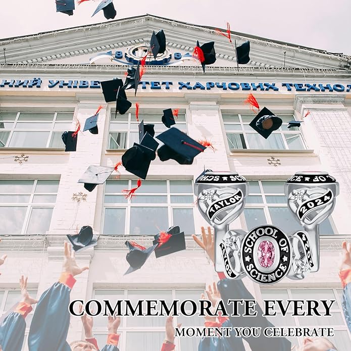 Custom Class Ring 925 Sterling Silver Birthstone Customized Personalized High School College University Women's Class Ring Graduation Gifts