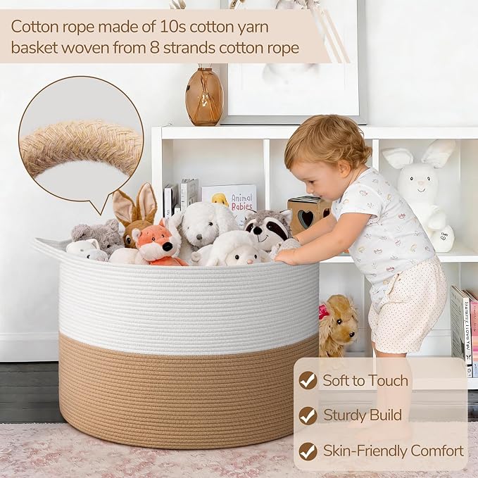 INDRESSME 115L Extra Large Woven Rope Blanket Basket Living Room | 23.6" x - Image 3