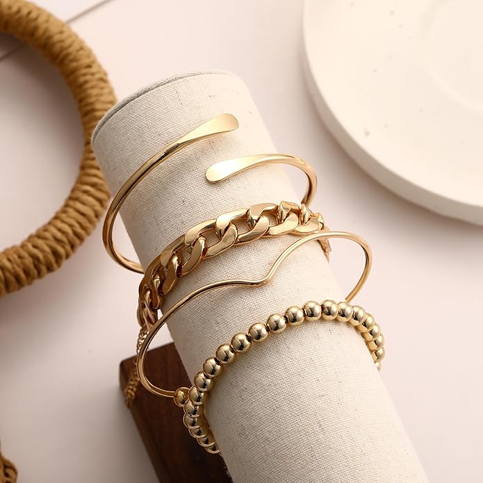 ÌF ME Gold Bangle Bracelets for Women, Indian Bangles Stackable Set, Multi Layer Textured 14K Gold Plated Chunky Bracelets Boho Jewelrys Set