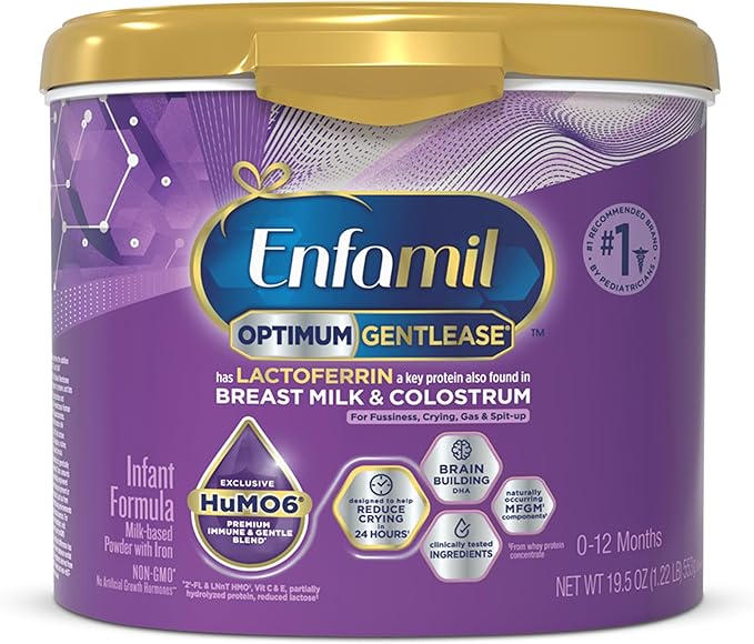 Enfamil Optimum (Enspire) Gentlease, Our Closest Formula to Breast Milk, Immune-Supporting Lactoferrin and Brain-Supporting DHA Baby Formula - Powder 19.5 Oz Tub