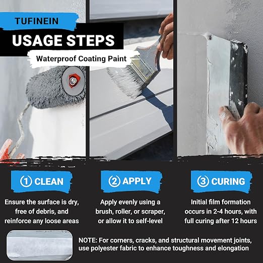 Rubber Liquid Waterproof Sealant, TUFINEIN 53oz/1.5kg Neutral Gray Quick Drying - Image 5