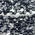 300pcs Crackle Glass Beads, 6mm and 8mm Black Crystal Glass Beads Round Loose Spacer Bulk Beads for DIY Craft Earring Necklace Bracelet Jewelry