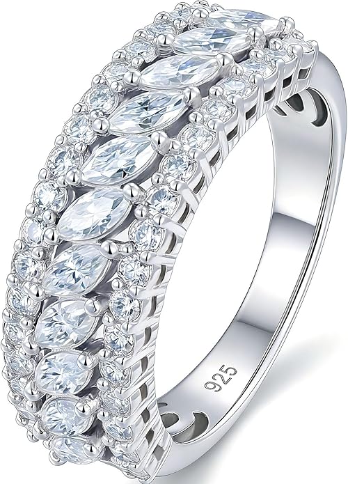 D Color VVS1 Moissanite Rings for Women 925 Sterling Silver Wedding Bands Marquise Eternity Rings Stackable Promise Size 5-10