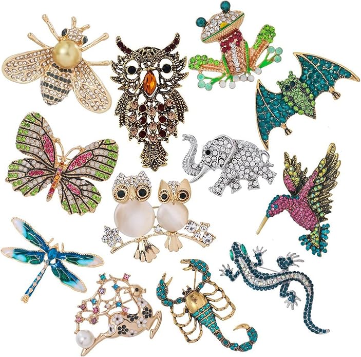 Animal-Shaped Rhinestone Brooch Set, Alloy Diamond Pin, Crystal Vintage Brooch, Animal Lapel Pin, Formal Pin Suitable for Men and Women