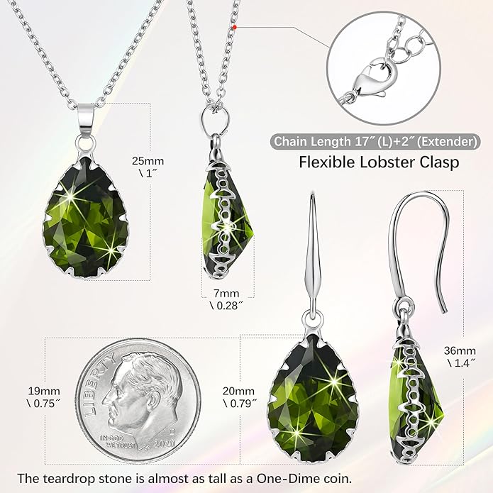 Linawe Crystal Jewelry Sets for Women, Imitation Diamond Pendant Necklace, Rhinestone Drop Dangle Earrings, Birthstone Cubic Zirconia Matching Wedding Jewelry, 14K Gold/Rose Gold/Silver Tones