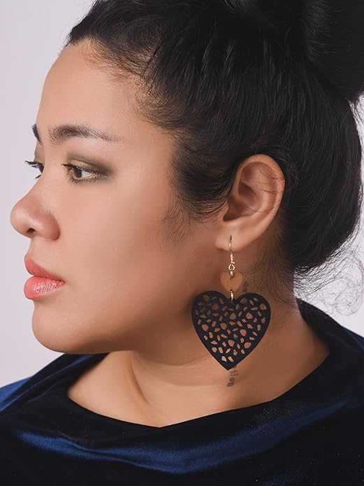 MINACHI Bohemian Hollow Cut-Out Wood Leather Dangle Drop Earrings, Boho Chic Hippie Statement Jewelry Gift for Women