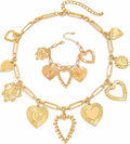Gold Heart Chunky Charm Necklace for Women with Matching Bracelet, Healing Boho Jewelry Set, Italian Mirror-Polished Alloy, Spiritual Energy Pendant for Meditation, Growth & Inner Strength Gift
