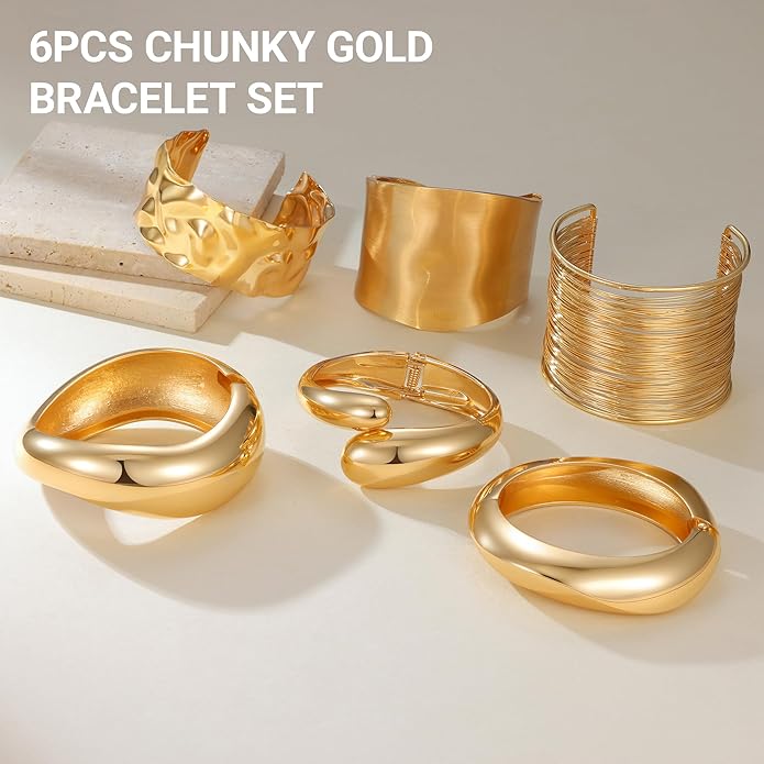 Chunky Gold Bangle Bracelets for Women, Premium Zamak 3 Alloy with 14K PVD Vacuum-Ion Plating & Electrophoretic Finish, Ideal for Parties, Weddings, Christmas & Valentine’s Day Gifts