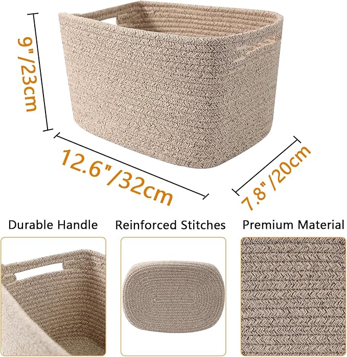 6 Pack Woven Rope Baskets, 12.6"×9"×7.8" Storage Bins, Shelf Baskets Organizer - Image 2