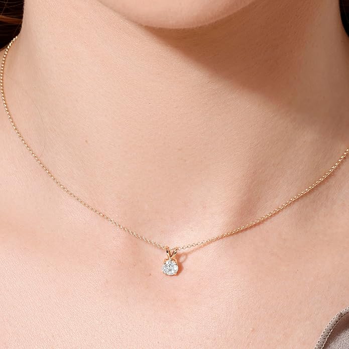 14K Yellow/White Gold Pendant Necklace With 0.50-1.00 TCW Lab Grown Diamond in Pear/Round Shape (E-F Color, VVS-VS), Adjustable Length from 15"-16.5", IGI Certified, Necklaces For Women, Gift For Her
