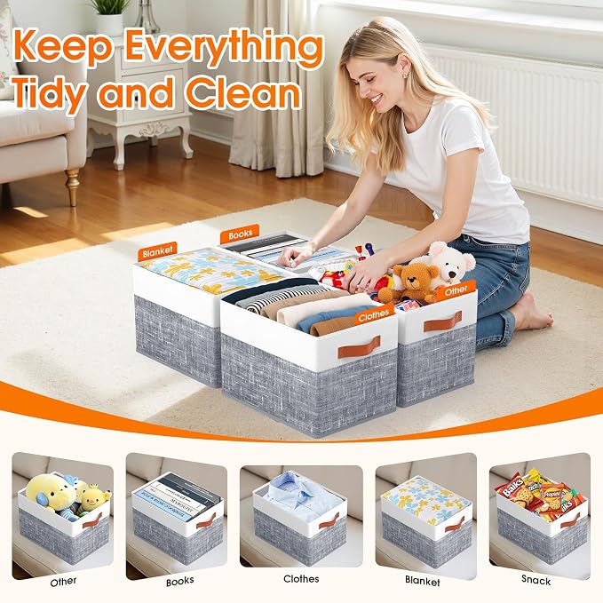 Collapsible Storage Baskets for Shelves, 8 Pack Foldable Fabric Storage Bins - Image 4