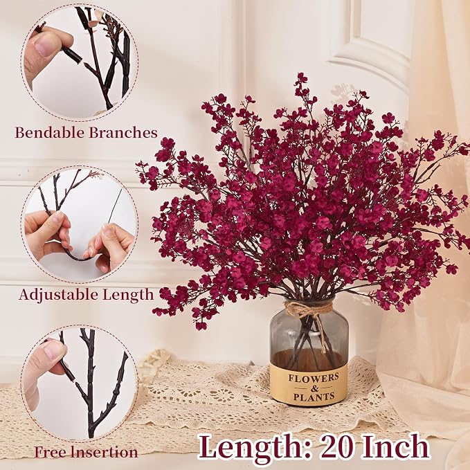 10 Pcs Fall Flowers, Real Touch Babys Breath Artificial Flowers, Burgundy | - Image 5