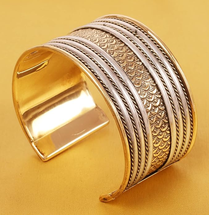 Touchstone Indian Bollywood Handcrafted Slip In Easy To Wear Stylish Wrist Enhancer Designer Broad Jewelry Cuff Bracelet For Women and Men.