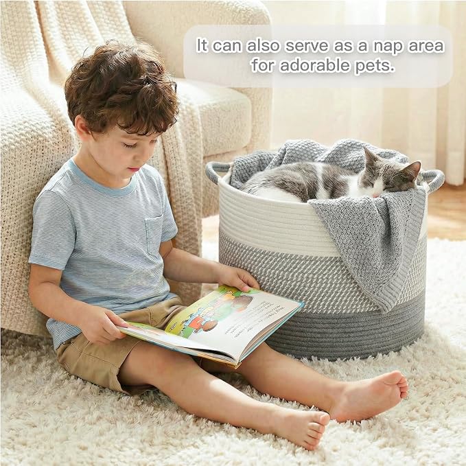 Artfeel 100L Large Cotton Rope Basket, Decorative Woven Blanket Storage - Image 3