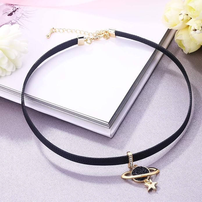 Yonhon Black Choker Necklace for Women,Gold/Siver Tone Choker Necklace with Elegant Pendantant