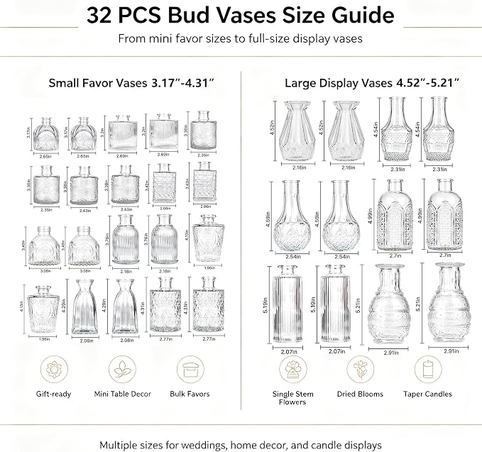 Clear Glass Bud Vase Set of 32 Pcs, Small Bud Vases in Bulk, Glass Crystal - Image 2