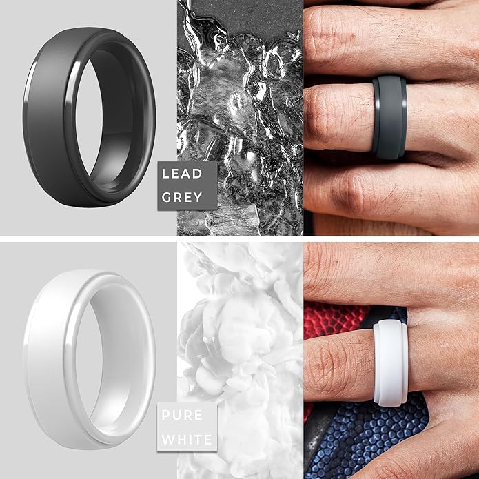 ThunderFit Silicone Rings for Men - 7 Rings / 4 Rings / 1 Ring Step Edge Rubber Wedding Bands 10mm Wide - 2.5mm Thick