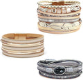 Wowanoo 3Pack Leather Cuff Bracelet Set Multilayer Wrap Bracelet Crystal Feather Tree Bracelet Magnetic Clasp Bracelet for Women