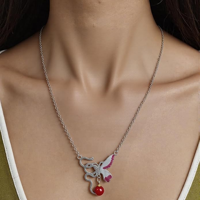 Snake Butterfly Necklace for Women Y2k Irregular Round Bead Pendant Women's Jewelry