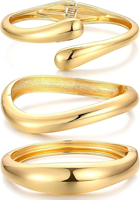 Chunky Bangle Bracelets for Women, Dainty 14k Gold Plated Big Stackable Bangles Set, Trendy Statement Women's Cuff Bracelet Stack Waterproof Chunky Bracelets Jewelry Gifts