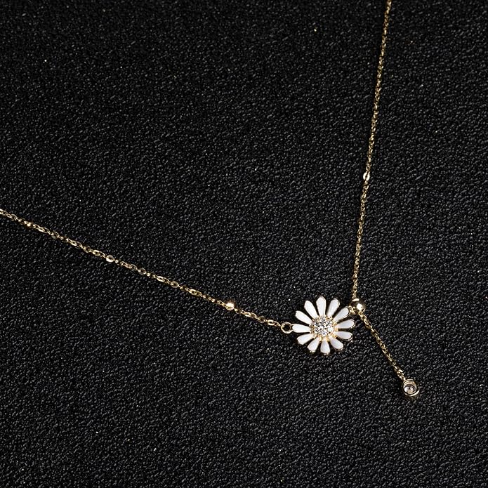 NW Ladies Sterling Silver Necklace Small Zou Chrysanthemum Pendant Necklace Delicate Jewelry Birthday Valentine's Day Gift for Daughter Wife Mom