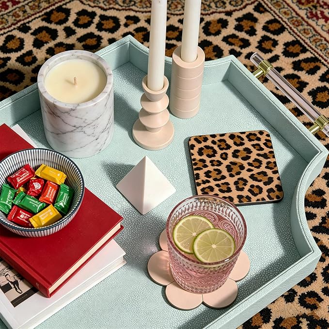 22.6'' × 13'' Coffee Table Tray Shagreen Scalloped Decorative Ottoman Tray | - Image 2