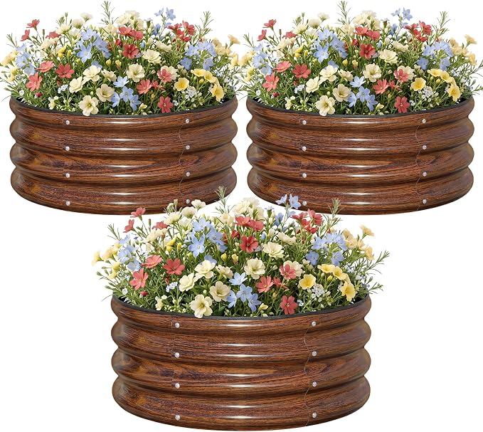 3 Pcs 2x2x1ft Round Galvanized Raised Garden Bed Kit Outdoor, Metal Planter Box by snugniture
