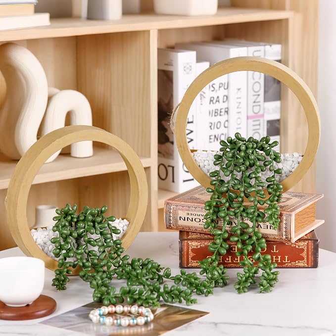 Der Rose 2 Pack 16" Fake Hanging Plants in Wood Tone Pots - Image 2